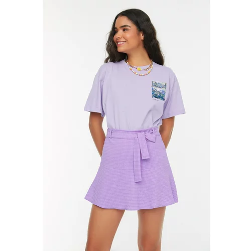 Trendyol Lilac Belted Seeer Short Skirt