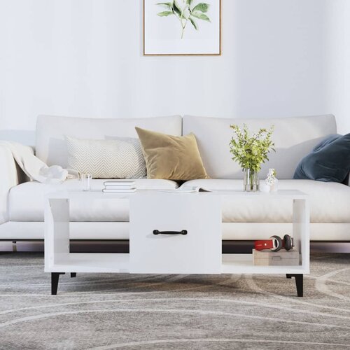 VidaXL Klubska mizica visok sijaj bela 102x50x40 cm konstruiran les Slike