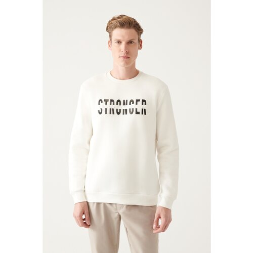 Avva Men's White Crew Neck 3 Thread Inner Fleece Printed Standard Fit Regular Fit Sweatshirt Cene