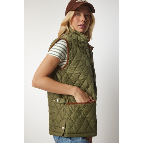  Women&amp;#039;s Khaki Pocket Quilted Vest Slike