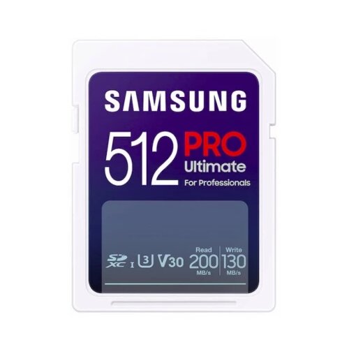 Samsung SD Card 512GB, PRO Ultimate, SDXC, UHS-I U3 V30, Read up to 200MB/s, Write up to 130 MB/s, for 4K and FullHD video recording Cene