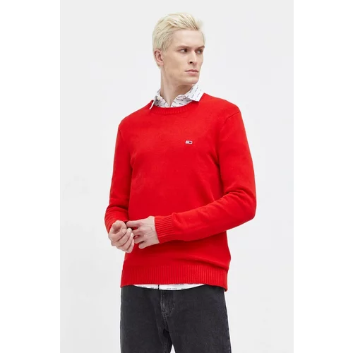 Tommy Jeans Bombažen pulover rdeča barva