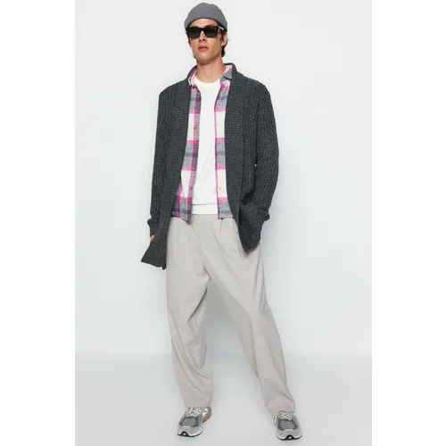 Trendyol Dark Gray Men's Regular Fit Shawl Collar Long Knitwear Cardigan