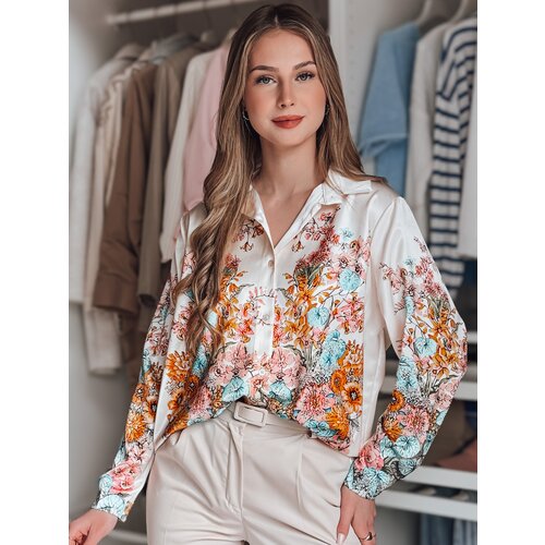 DStreet Koszula damska oversize w kwiaty BLOSSIVA jasnobeżowa Slike