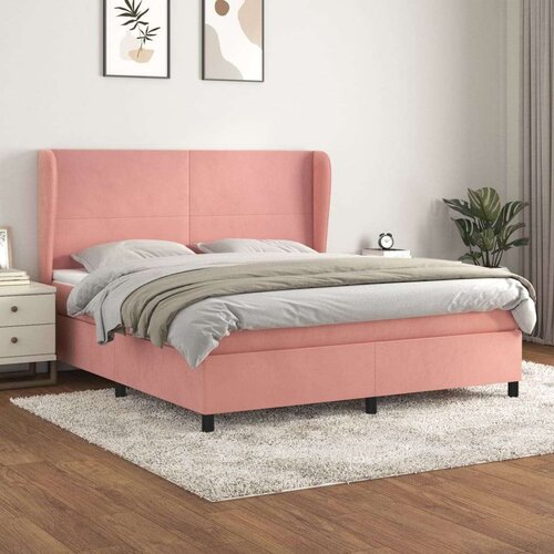  Box spring postelja z vzmetnico roza 160x200 cm žamet, (20895776) Slike