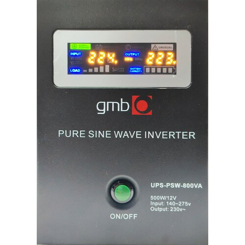 Gembird UPS-PSW-800VA GMB LONG, cist sinusni pretvarač sa produženom autonomijom 500W-220V/12V Slike