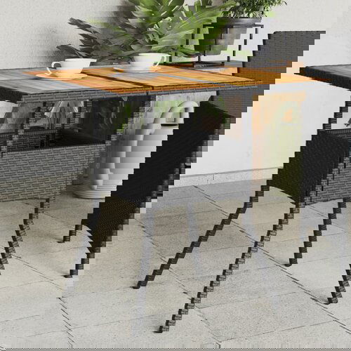  The Living Store Vrtna miza z leseno akacijevo plo&amp;scaron;čo črna 80x80x75 cm PE ratan - Vrtna Miza, (21468505) Slike