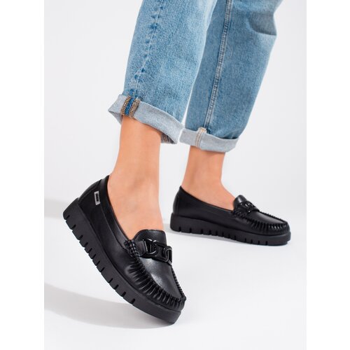 SHELOVET Black women&amp;#039;s loafers on the platform Slike