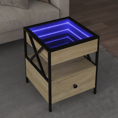 vidaXL Stolić s beskonačnim LED svjetlima boja hrasta 40 x 40 x 51 cm Cijene