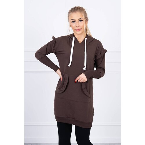 Kesi Brown dress with decorative ruffles and hood Slike