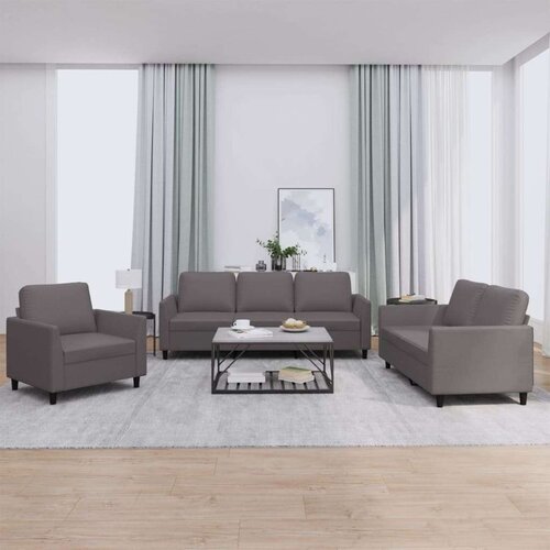  3-dijelni set sofa s jastucima sivi od umjetne kože Slike