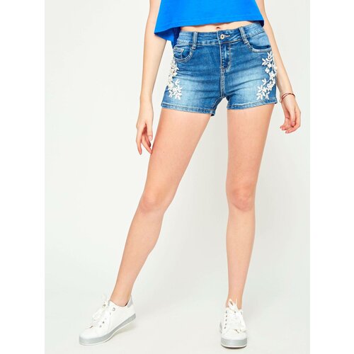 Elegantis Denim shorts with lace application blue Slike