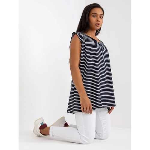 Fashion Hunters Navy and white plus size cotton top