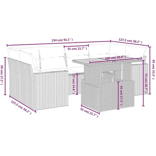 VidaXL 7-dijelni set vrtnih sofa od poliratana s jastucima bež Slike