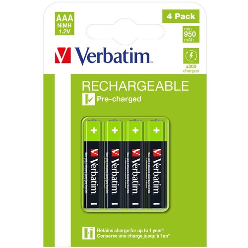  Baterije Verbatim #49514 AAA punjive, 1.2V, 950mAh, 4PK/HR03 Slike