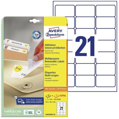 Avery Zweckform Etikete zweckform l6023rev 63,5x38,1mm 1/25, (21290149) Cene