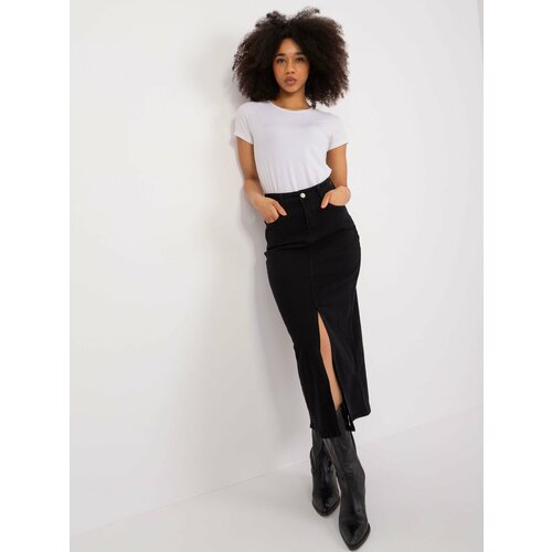 Fashion Hunters Black denim skirt with front slit Slike