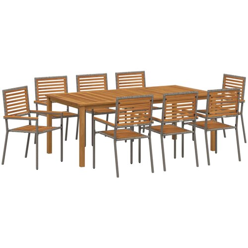  Vrtni set za objed 9 kom. Siva Čvrsto drvo akacije 200 x 100 x 74 cm Slike