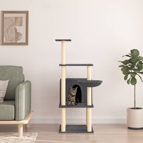 VidaXL Penjalica za mačke sa stupovima za grebanje tamnosiva 132 cm Slike