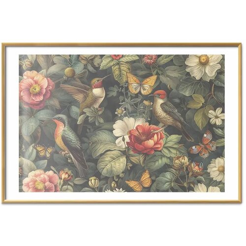  Plakat Flowers Birds and Butterflies - vintage-style illustration 42x29.7 Zlatni okvir s margom Slike