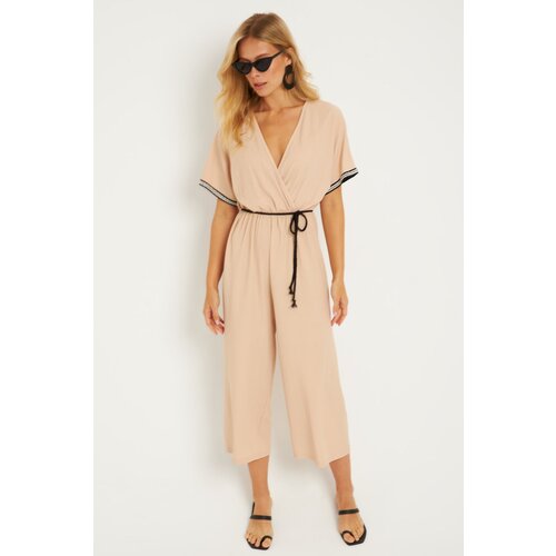 Cool &amp;amp; Sexy Women&amp;#039;s Vanilla Ethnic Patterned Belted Jumpsuit Slike