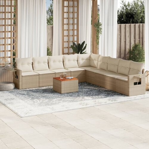 vidaXL 10-dijelni set vrtnih sofa s jastucima bež od poliratana Cijene