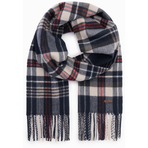 Ombre Men&amp;#039;s Scottish check fringed scarf - navy blue and cream Slike