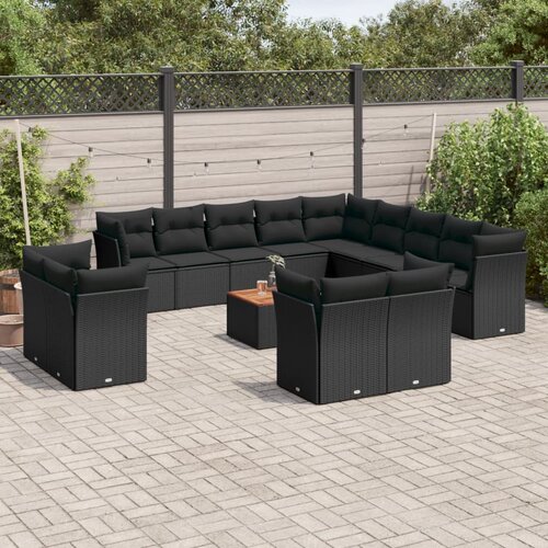 14-dijelni set vrtnih sofa s jastucima poliratan crni Cijene