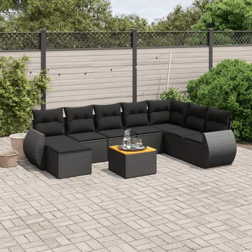 vidaXL 9-dijelni set vrtnih sofa s jastucima crni od poliratana