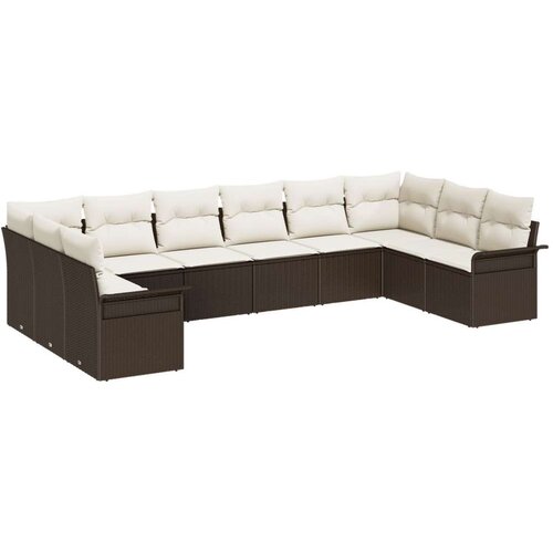  10-dijelni vrtni kauč set s jastucima  smeđi poli ratan  Kauč za dvije osobe s pohranjivanjem i jastučićima  smeđi poli ratan Cijene