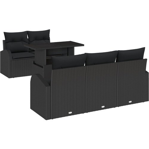 VidaXL 6-dijelni set vrtne sofe s jastučićima Crni Poli Ratan, 2-sjedna vrtna sofa s prostorom za pohranu i jastučićima Crni Poli Ratan Slike