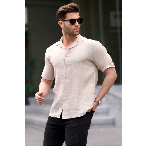 Madmext Beige Men's Short Sleeve Shirt 6706 Slike