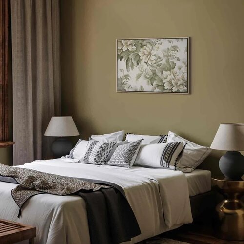  Slika - Retro Vintage Flowers in Delicate Cream and Green Colors 60x40 U prirodnom drvenom okviru Slike
