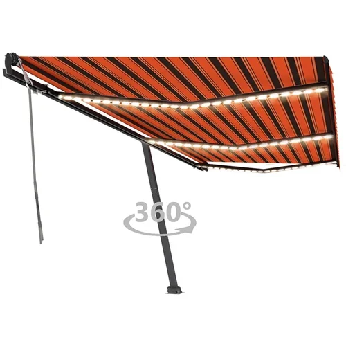 vidaXL Ročno zložljiva tenda z LED lučmi 600x350 cm oranžna in rjava