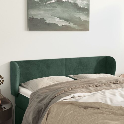 VidaXL Vzglavje z u&amp;scaron;esi temno zelen 147x23x78/88 cm žamet Slike