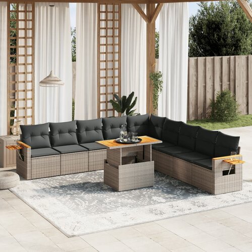 vidaXL 11-dijelni set vrtnih sofa od poliratana s jastucima sivi Cijene