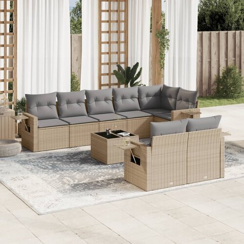 vidaXL 9-dijelni set vrtnih sofa s jastucima bež od poliratana Cijene
