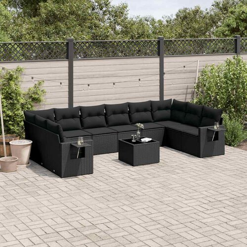  11-dijelni set vrtnih sofa od poliratana s jastucima crni Slike