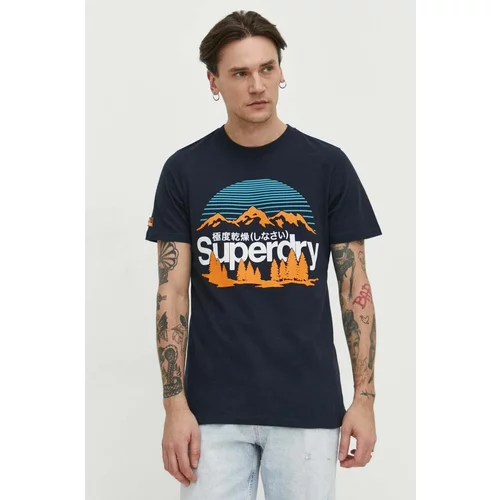 Superdry Pamučna majica za muškarce, boja: tamno plava, s tiskom