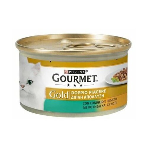 Purina gourmet gold vlažna hrana za mačke komadići zečetine i jetre u sosu 85g Slike
