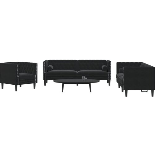 vidaXL 3-dijelni set sofa Chesterfield crni baršunasti Cijene