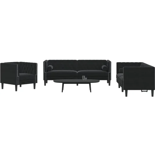 vidaXL 3-dijelni set sofa Chesterfield crni baršunasti