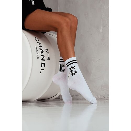 Milena Women's Socks With Stripes And Letter C Black And White Cene