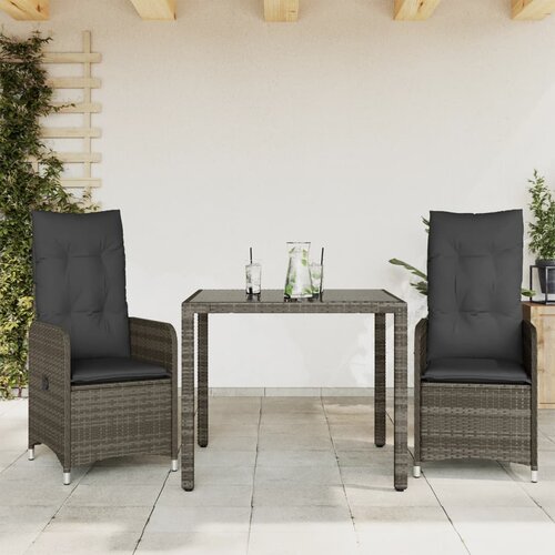vidaXL 3-dijelni vrtni bistro set od poliratana s jastucima sivi Cene