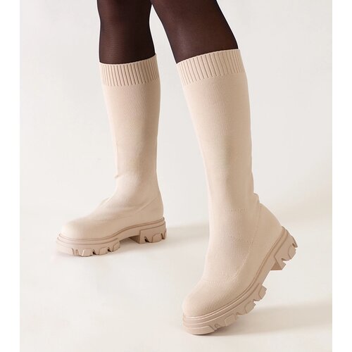 Gemre Beige fabric platform boots Nazira Slike