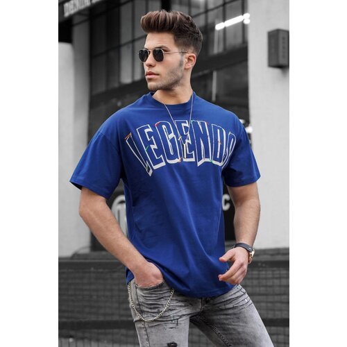 Madmext Printed Navy Blue Oversize T-shirt 5393 Slike