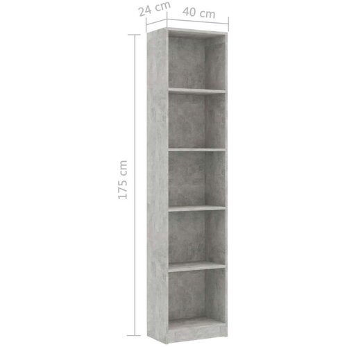 VidaXL Knjižna omara 5-nadstropna betonsko siva 40x24x175cm iverna pl. Slike