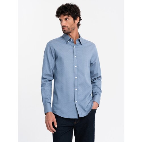 Ombre Men's SLIM FIT shirt in decorative fabric - blue Slike