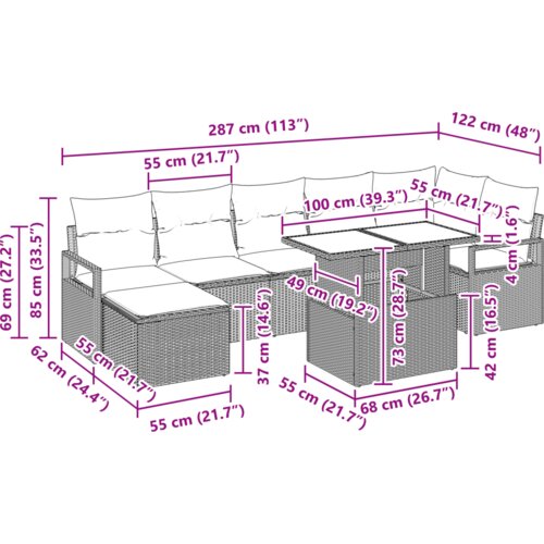vidaXL set vrtnog kauča od 8 dijelova s jastučićima bež poli ratan, kauč za vrt za 2 osobe s jastučićima bež poli ratan Cijene