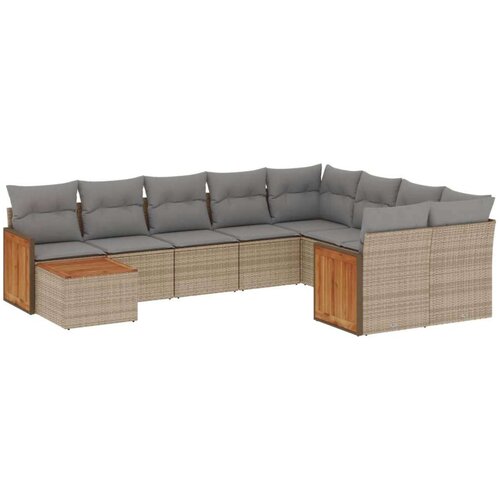 VidaXL 10-dijelni set vrtnih sofa s jastucima bež od poliratana Slike